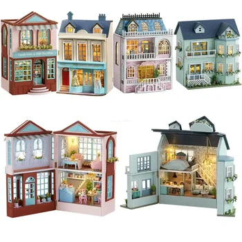 Новый деревянный миниатюрный строительный набор своими руками Кукольные домики с мебелью Десерт Магазин Casa Кукольный домик Игрушки ручной работы для девочек Рождественские подарки