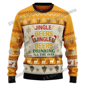 Новый рождественский пиво Jinle 3D-печать Мужской уродливый рождественский свитер Зимний унисекс Повседневный теплый вязаный пуловер