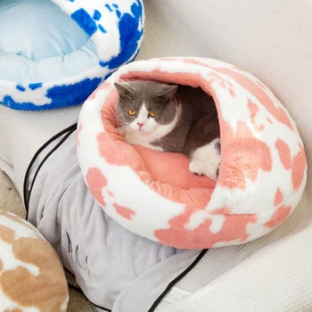 Новый стиль Pet Cat Bed Кровать для собак Круглая плюшевая теплая кошка Дом Мягкий Короткий плюшевый Лучшие собаки для домашних животных Гнездо 2 в 1 Аксессуар для кошки