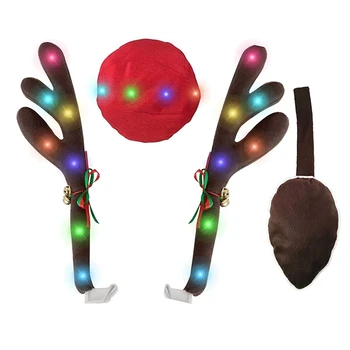Оленьи рога, Оленьи рога со светодиодной подсветкой, Рождественский автомобильный олень, включает рога, нос, хвост