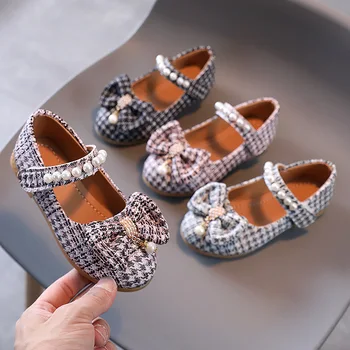 Осенняя обувь на плоской подошве Обувь для девочек Обувь принцессы Кожаная обувь с мягкой подошвой Детская обувь для девочек Танцевальная обувь Нескользящая детская обувь