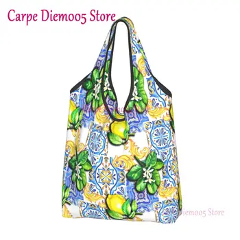 Переработка средиземноморской плитки Летние фрукты Лимоны Сумка для покупок Женская сумка Портативные сумки для покупок