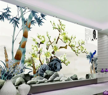 Пользовательские большие обои 3D китайский стиль чернила цветок и птица белая магнолия фреска гостиная фотообои телевизор фон обои