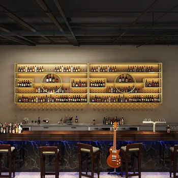  Промышленные винные шкафы для виски Полка Современный подвесной клубный барный шкаф Металлический дисплей для спиртных напитков Botellero Vino Кухонная мебель