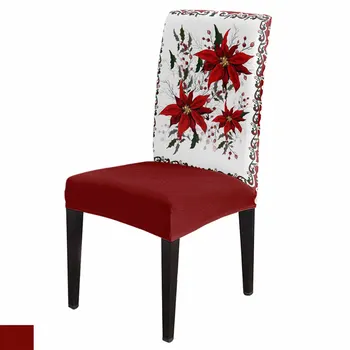Рождественский и зимний чехол для стула Poinsettia Stretch 4шт Эластичный чехол для сиденья Чехол для стула Украшение столовой