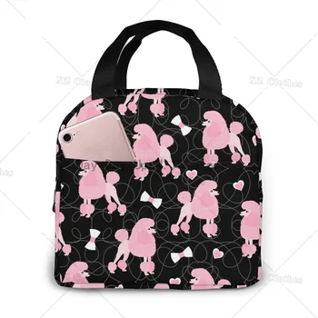 Розовые пудели и луки Изолированная сумка для ланча для женщин, мужчин и детей, холодильник, портативный ланч-бокс, сумка с карманом для путешествий, работы, пикника