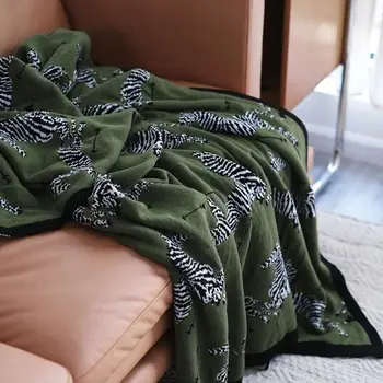 Роскошный зеленый зебра Стул для гостиной Диванные одеяла Чехол для дивана Одеяло для сна Декор стены спальни Акриловое волокно Вязаные одеяла Дом