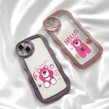Симпатичный чехол для телефона Strawberry Bear Lotsos с покрытием Glitter Wave для Samsung S23 Ultra S22 S21 S20 FE A12 A13 A32 A33 A53 A14 A34 A54
