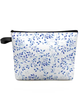 синий абстрактный растительный лист текстура большой емкости дорожная косметичка портативная сумка для хранения макияжа женский водонепроницаемый пенал