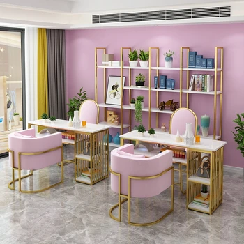Стол для ногтей Розовые стулья Салон красоты Маникюрная станция Маникюрный стол, удобства для отдыха Многофункциональный маникюрный салон Мебель