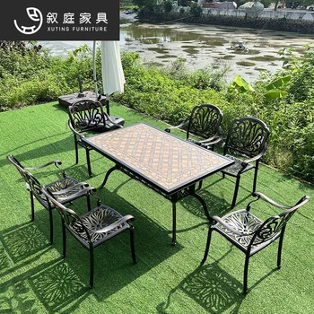 Уличные литые алюминиевые столы и стулья внутренний двор вилла для отдыха на открытом воздухе сад кованое железо