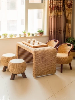 Чайный стол из ротанга, стул, комбинированный стол из трех частей, гостиная, современный простой чайный стол кунг-фу