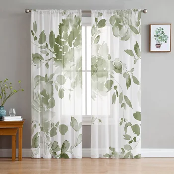 шалфейно-зеленые акварельные цветы тюлевые шторы для гостиной прозрачные шторы для спальни кухонные жалюзи вуаль шторы